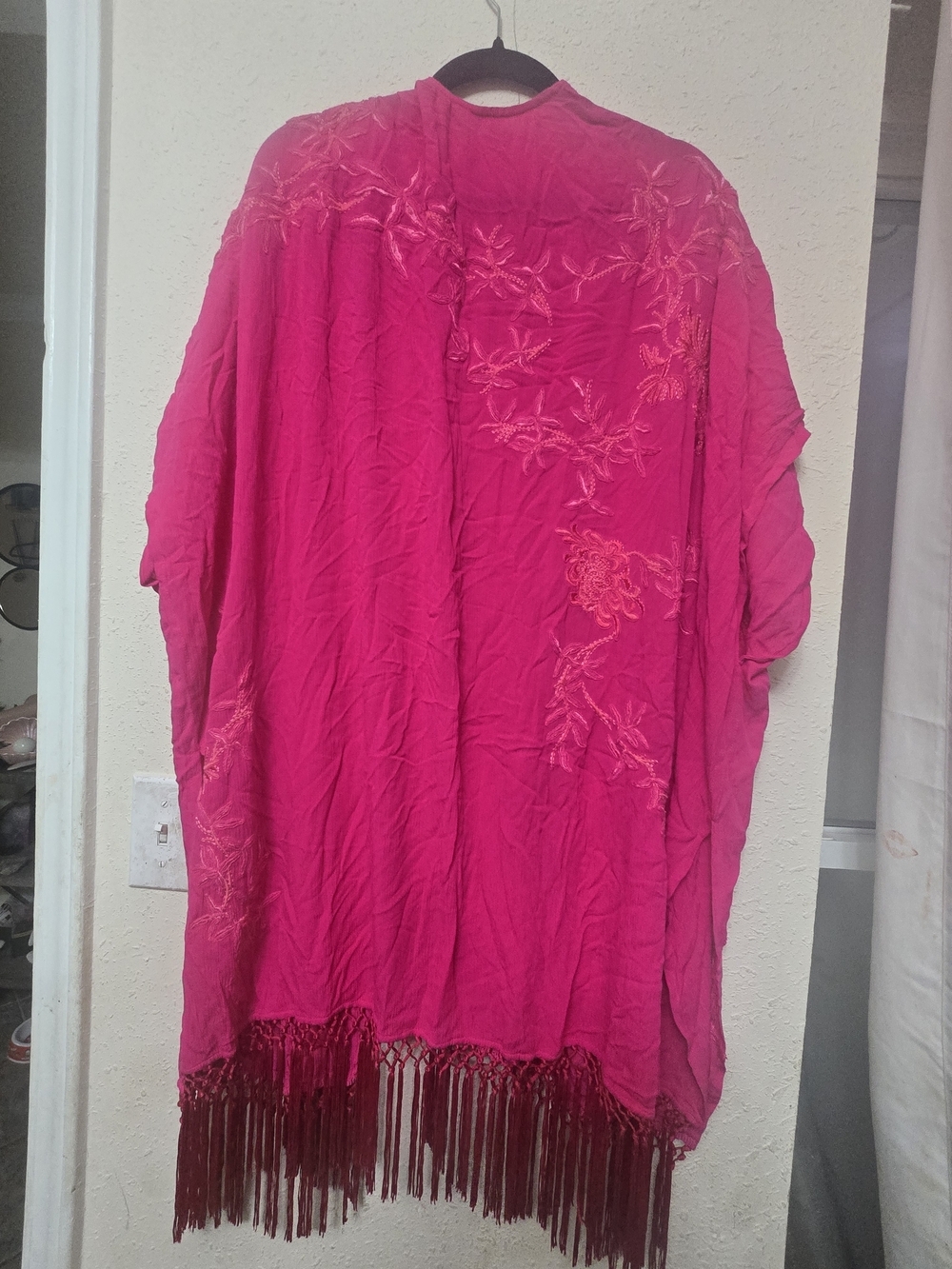 Chico's Hot Pink Floral Fringe Kimono - Picture 4 of 6